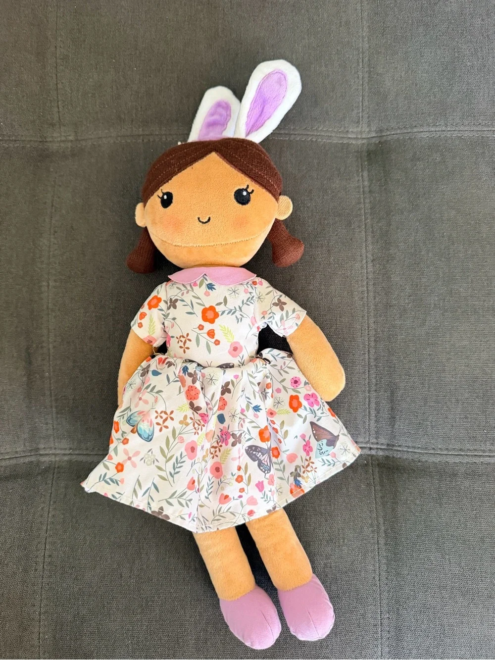 Floral Bunny-Ear Plush Doll - Pink Accents
